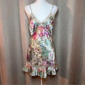 Vintage 90’s Victoria's Secret Gold Label Satin Floral Lace Slip Dress Women’s S